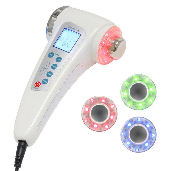 Portable handheld ion ultrasound beauty machine with led light therapy for skin rejuvenation