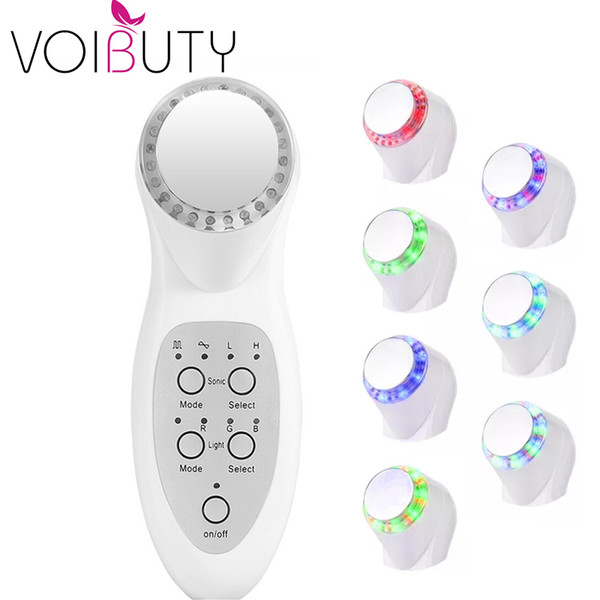 Ultrasonic Face Massager 7 LED Photon Rejuvenation Lights Sonic Face Lifting Cleaner Wrinkle Remover Facial Spa Beauty Massager