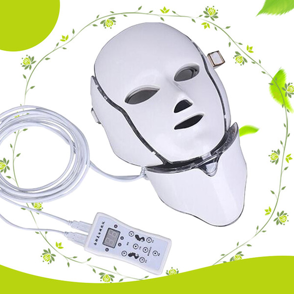 MOQ 1 Pcs 7 LED lights Photon Therapy Beauty PDT Machine Skin Rejuvenation LED Facial Neck Mask With Microcurrent For Skin Whitening CE