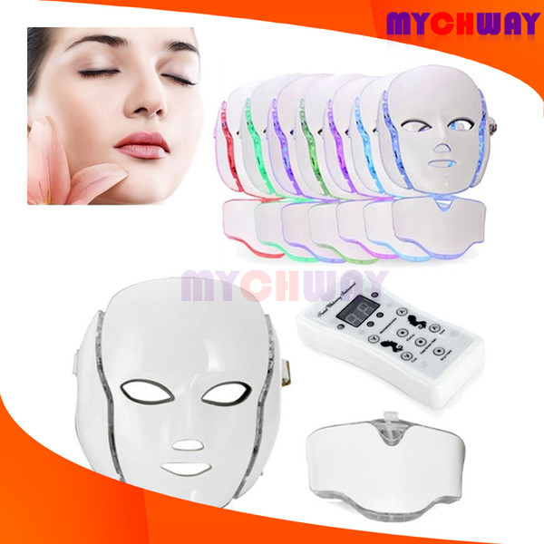 Best Gift LED Photon Facial&Neck Mask PDT 7 Color Purple White Blue Red Green Photodynamics Therapy Anti Aging Anti Spot Skin Beauty Machine