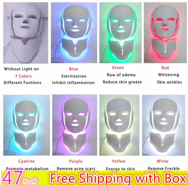 NEWEST 3/7 Colors Photon Electric LED Facial Mask with Neck Skin Rejuvenation Anti Acne Wrinkle Beauty Treatment Salon Home Use