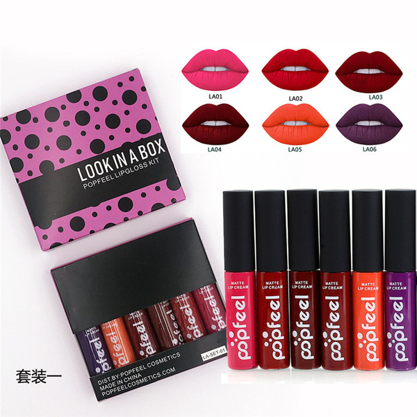 POPFEEL Look In A Box Be Sfnsational Lipgloss 6 Colors/Set Matt Waterproof Lip Gloss Set,Makeup Lipstick Set DHL Free Shipping