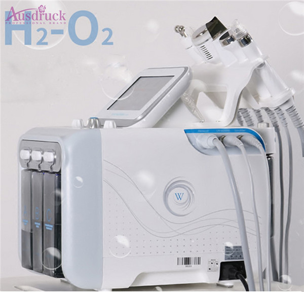 hot selling UK shipping 6in1 H2-O2 Hydrodermabrasion Ultrasound Head Oxygen Jet RF Cold Hammer Equipment