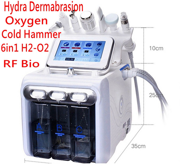 Newest 6in1 H2-O2 Hydra Dermabrasion Aqua Peel RF Bio-lifting Spa Facial Hydro Water Microdermabrasion Facial Machine Cold Hammer Oxygen Spr