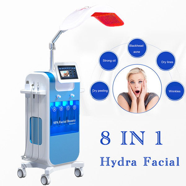 8in1 Vacuum Face Cleaning Hydro Dermabrasion Water Oxygen Jet Peel Machine Pore Cleaner Facial Care Beauty machine PDT LED 7 colour