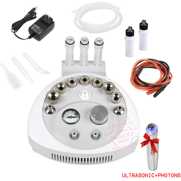 Diamond Microdermabrasion Facial Machine For Face Lifting Wrinkle Removal With 3pcs Diamond Wands 9pcs Dermabrasion Tips and Photon Therapy