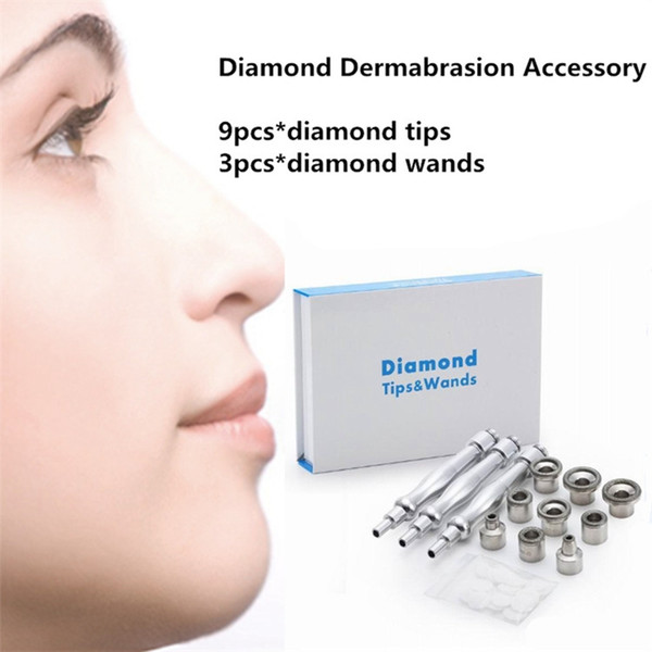 Diamond Microdermabrasion Dermabrasion Skin Beauty Equipment 9 Tips 3 Wands One Bag Cotton Filter Skin Care Beauty Acne Removal