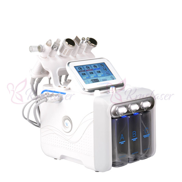 6 in 1 hydradermabrasion+skin scrubber+RF+cooling hammer+ultrasonic+oxygen spray spa facial machine