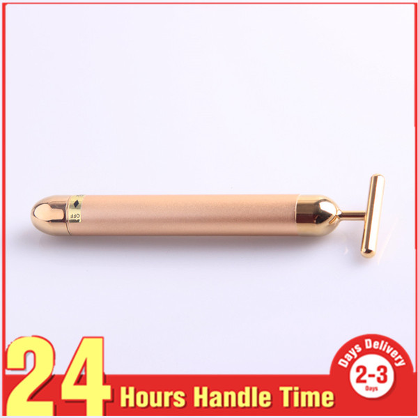 2017 Hot Sale Retail Slimming Face 24k Gold Vibration Facial Beauty Roller Massager Stick Lift Skin Tightening Wrinkle Stick Bar Face BB-24k