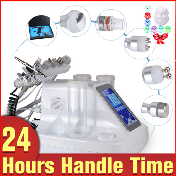 6 In 1 Ultrasonic Vacuum RF Hydro Oxygen Jet Spray Facial Skin Whitening Tighten BIO Micro Current Machine+led mask