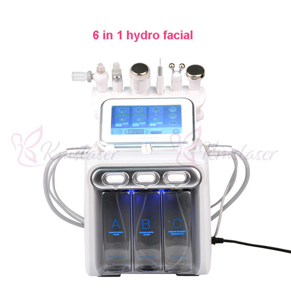 6 in 1 hydradermabrasion+skin scrubber+RF+cooling hammer+ultrasonic+oxygen spray spa facial machine