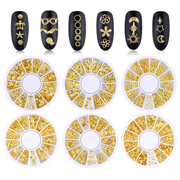 Tamax Mixed Style 3D Gold Metal Rivets Nail Art Round Heart Decoration Nails Sticker Manicure Nail DIY Accessories in Wheel