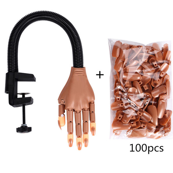 Tamax Nail art Practice Hand And 100PCS Manicure Tips Adjustable Fake Human Fingers Nail Art Equipment Nail Training Tools