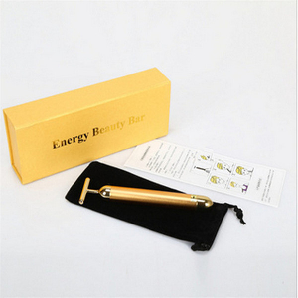 24K Beauty Bar Golden Derma Roller Energy Face Massager Beauty Care Vibration Facial Massage Electric Q120