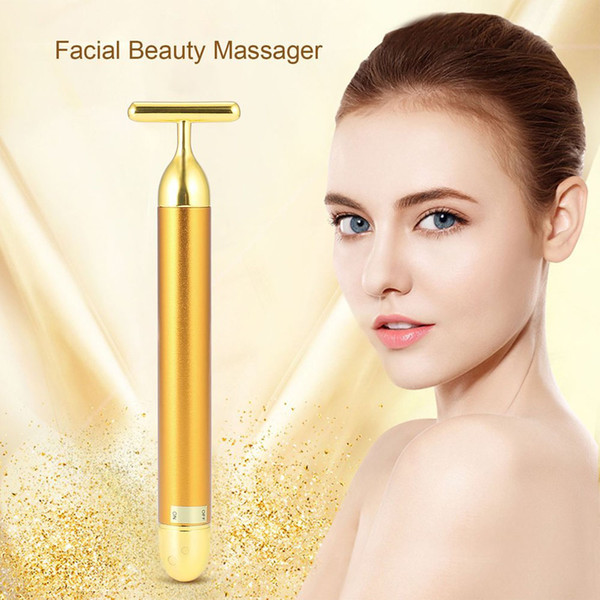 Fast Ship Facial Massager Roller 24K Beauty Golden Vibration Slimming Face Energy Roller Tightening Wrinkle Bar Skin Diagnosis Syst