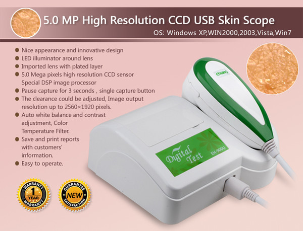DHL Free Ship HOT SALE CE NEW 5.0M Pixels High Resolution USB Skin and Hair Analyzer Skin and Hair Analysis SkinScope HairScope