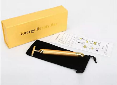 24K Beauty Bar Golden Derma Roller Energy Face Massager Beauty Care Vibration Facial Massage Electric From Japan