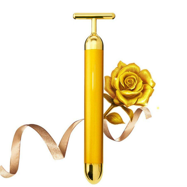 Retail Slimming Face 24k Gold Vibration Facial Beauty Roller Massager Stick Lift Skin Tightening Wrinkle Stick Bar Face Skin Care Gift