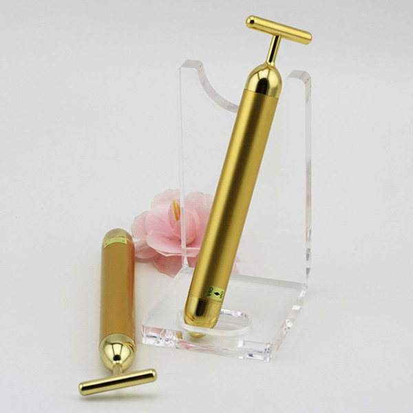 24K Beauty Bar Nice packing With Box Golden Derma Roller Energy Face Massager Beauty Care Vibration Facial Massage Electric