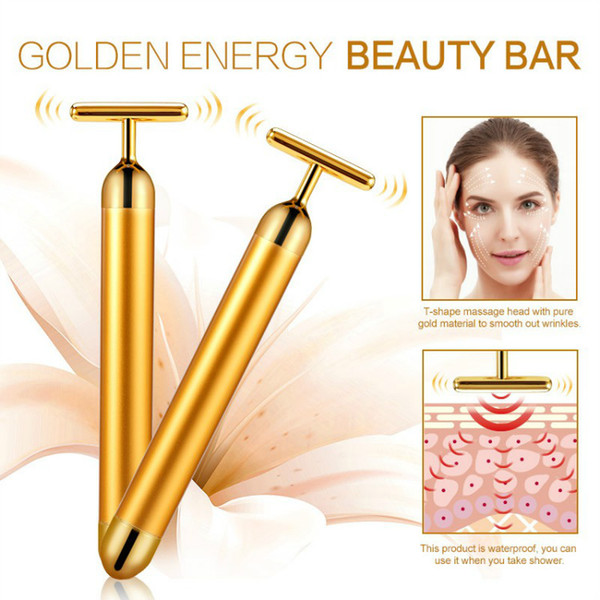 Technology From Japan 24K Beauty Bar Golden Derma Roller Energy Face Massager Beauty Care Vibration Facial Massage Electric