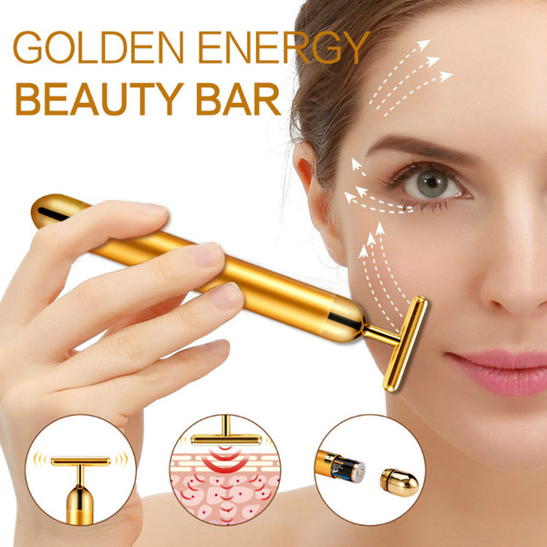 South Korea Imported 24K Beauty Bar Golden Derma Roller Energy Face Massager Beauty Care Vibration Facial Massage Electric CE