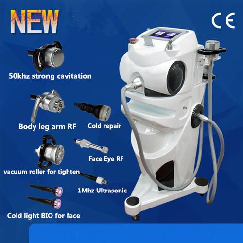 New arrival 7in1 Strong 50Khz cavitation +5polar RF+Bipolar facial RF+ vacuum roller +1Mhz Ultrasonic+cool cold treatment head +Microcurrent