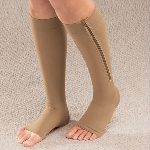 NEW 1pair Zip Sox Compression Socks Zipper Leg Support Knee Stockings Open Toe