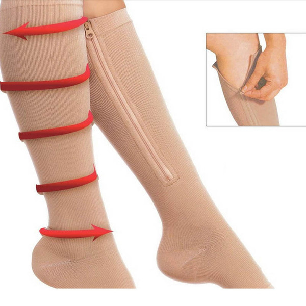 Compression Slimming Socks Women Men New Arrival Zip Sox Zipper Knee Supports Stocking Leg Shaper Open Toe Socks Free Shipping WX-S37