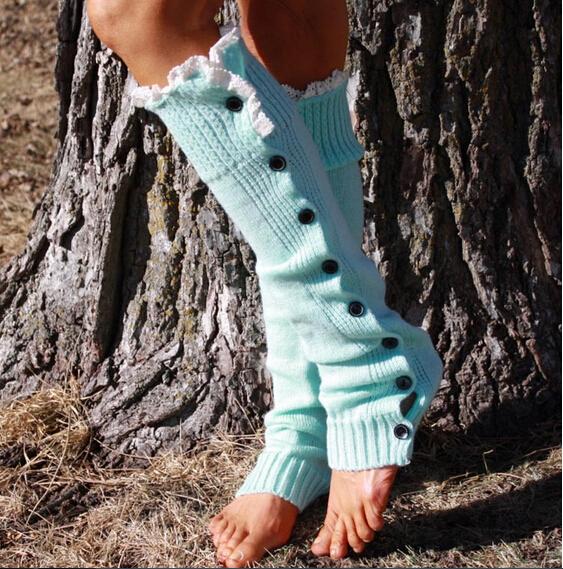 New Arrive Long solid button down Lace Knitted Leg Warmers Boot Stocking Socks Boot Covers Leggings Tight