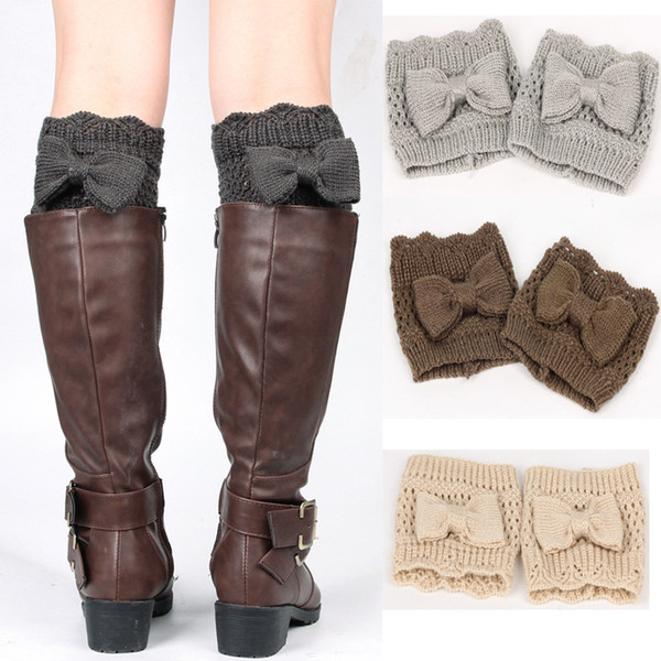 Winter Bow Warm Women Knitted Boot Cuffs Socks Leg Warmer with Button Crochet Knit Boot Socks Toppers Cuffs Christmas Sock Warmers Gifts