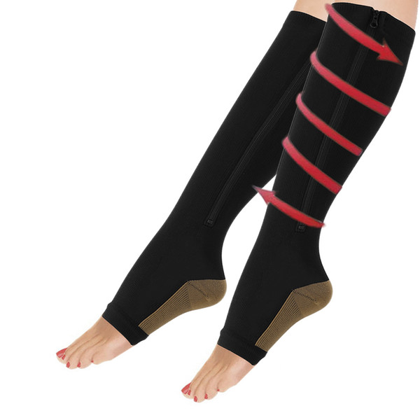 100pcs=50 pairs Women Slimming Zippered Compression Socks Pantyhose Supports Knee Open Toe Thigh Leg Stocking Nylon spandex Care