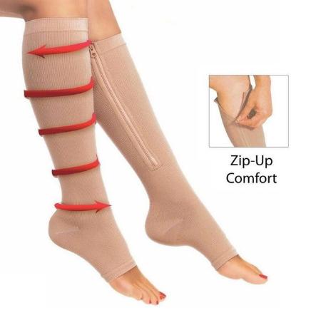 Zip Sox Zip-Up Zippered Compression Knee Socks Supports Stockings Leg Open Toe Hot Shaper Black and Beige by DHL 50pcs