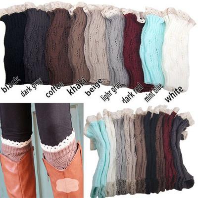 1lot=1pair=2pcs women Crochet lace boot cuffs handmade Knit leg warmer Ballet lace Boot Cuff Leg Warmers Christmas Boot Socks covers 9 colo