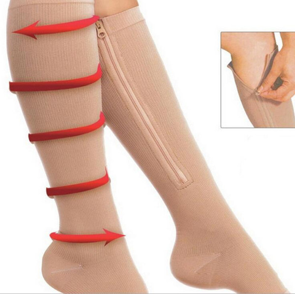 Zip Sox Zip-Up Zippered Compression Knee Socks Supports Stockings Leg Open Toe Hot Shaper Black and Beige 100pcs