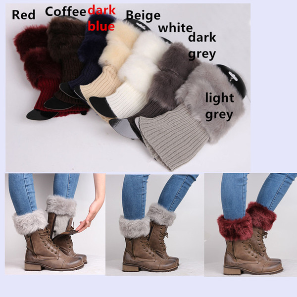Women Ladies Winter Knit Crochet imitation Fur leg warmers Short boots leg warmers All-match winter socks set Boot Socks covers