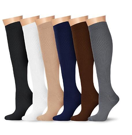 6 Pairs of Upgraded Knee High Graduated Compression Socks For Women and Men Nursing Travel & Flight Socks Running & Fitness