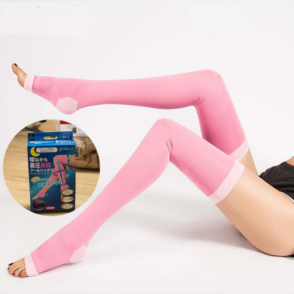 1 pair Women's Slim Sleeping Beauty Leg Shaper Soft Breathable Compression Long Flexible Elastic Slim Thigh High Stocking Compression Socks