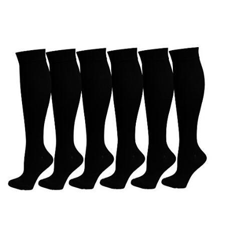6 Pairs of Upgraded Knee High Graduated Black Color Compression Socks For Women and Men Nursing Travel & Flight Socks Running & Fitness