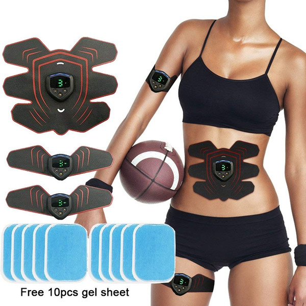 Abdominal LCD Display Muscle Toner Rechargeable Abdominal Toning Belt Muscle Training Gear ABS Stimulator Trainer with10pcs free gel pads