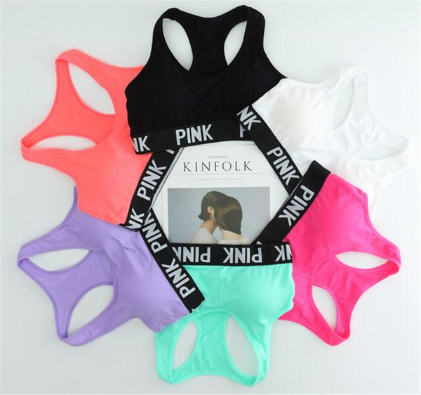 Running Sports Shirts for Yoga Gym bras Push Up Bra Fitness Patchwork Tops love Adjustable Strap Bra pink