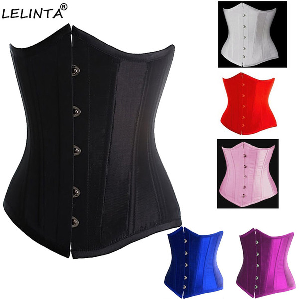 Black Satin Boned Waist Trainer Corsets And Bustiers Cincher Steampunk Wedding Dress Underwear Sexy Lingerie For Women