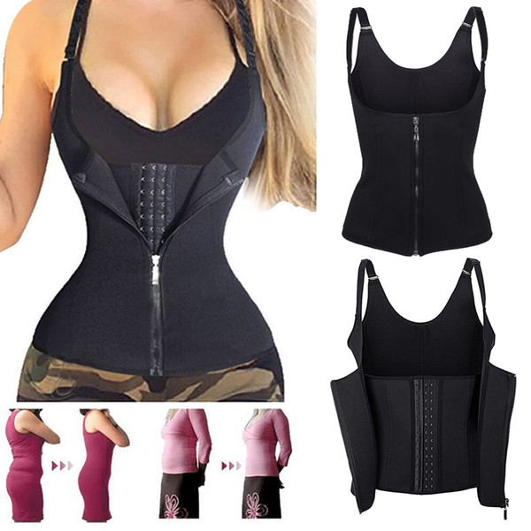 Adjustable Shoulder Strap Waist Support Vest Corset Women Zipper Body Shaper Waist Cincher Weight Loss Slimming Shapewear J1104