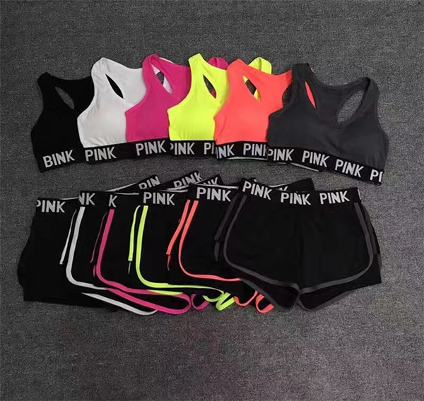 Love Pink sports Sets Sport Bra Gym Fitness Short Pants PINK Letter Underwear Exercise Vest Running Yoga Shorts Trousers Push Up Bras Tops