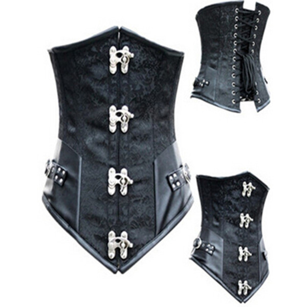 Sexy Corset Lace Up Steel Boned Black Steampunk Corselet Slimming Body Waist Underbust Clothing for Women Size S M L XL XXL