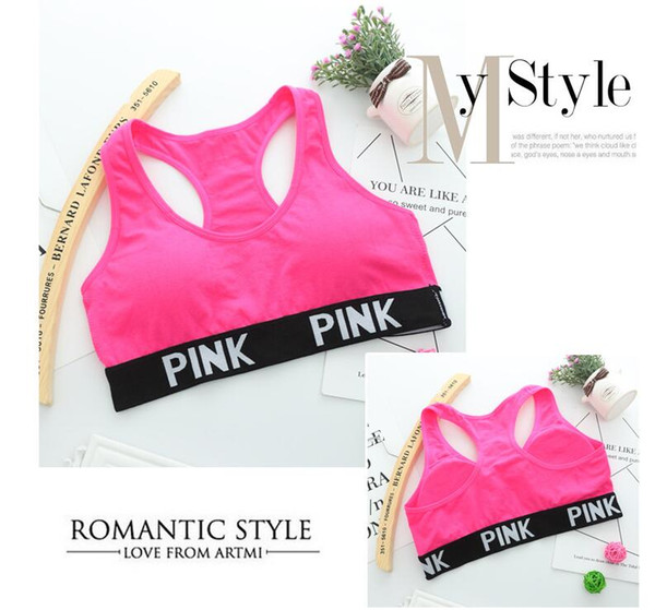 Hot Sale Fine Pink Yoga Shirts Pink Gym Bras Push Up Fitness Vest Elastic Fashion Crop Tops Adjustable Sexy Under Women Panties 3piece/lot