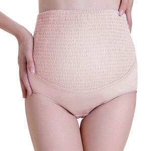 Pregnant women cotton high waist adjustable supporting internal pants mother cotton bark rib ladies shorts (pink)