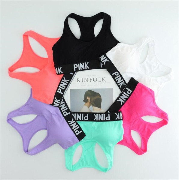 Running Sports Shirts for Yoga Gym Bras Push Up Bra Fitness Patchwork Tops Love Adjustable Strap Bra Pink free shipping