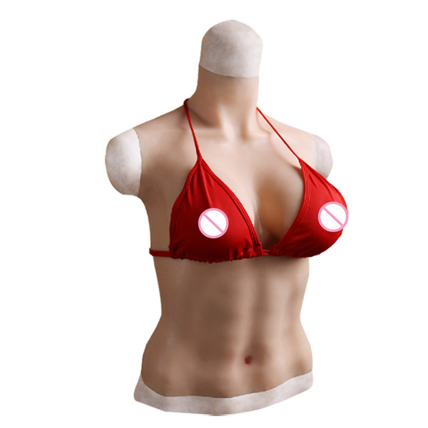 fake boobs realistic Half Body silicone Breast form with High Collar for crossdresser D Cup drag queen breast