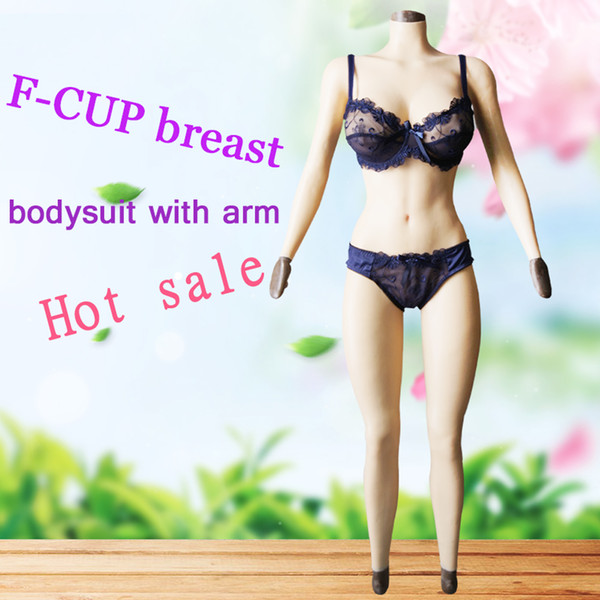 F cup solid silicone boobs vagina Bodysuit for Crossdresser with sleeves and breast form Buttocks pad breast plate fake pussy