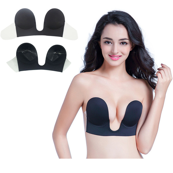 Newest Invisible U Plunge Bra Backless Strapless Sticky Invisible Adhesive Bra Push up BraWomen invisible BraStrapless Backless Self Adhes